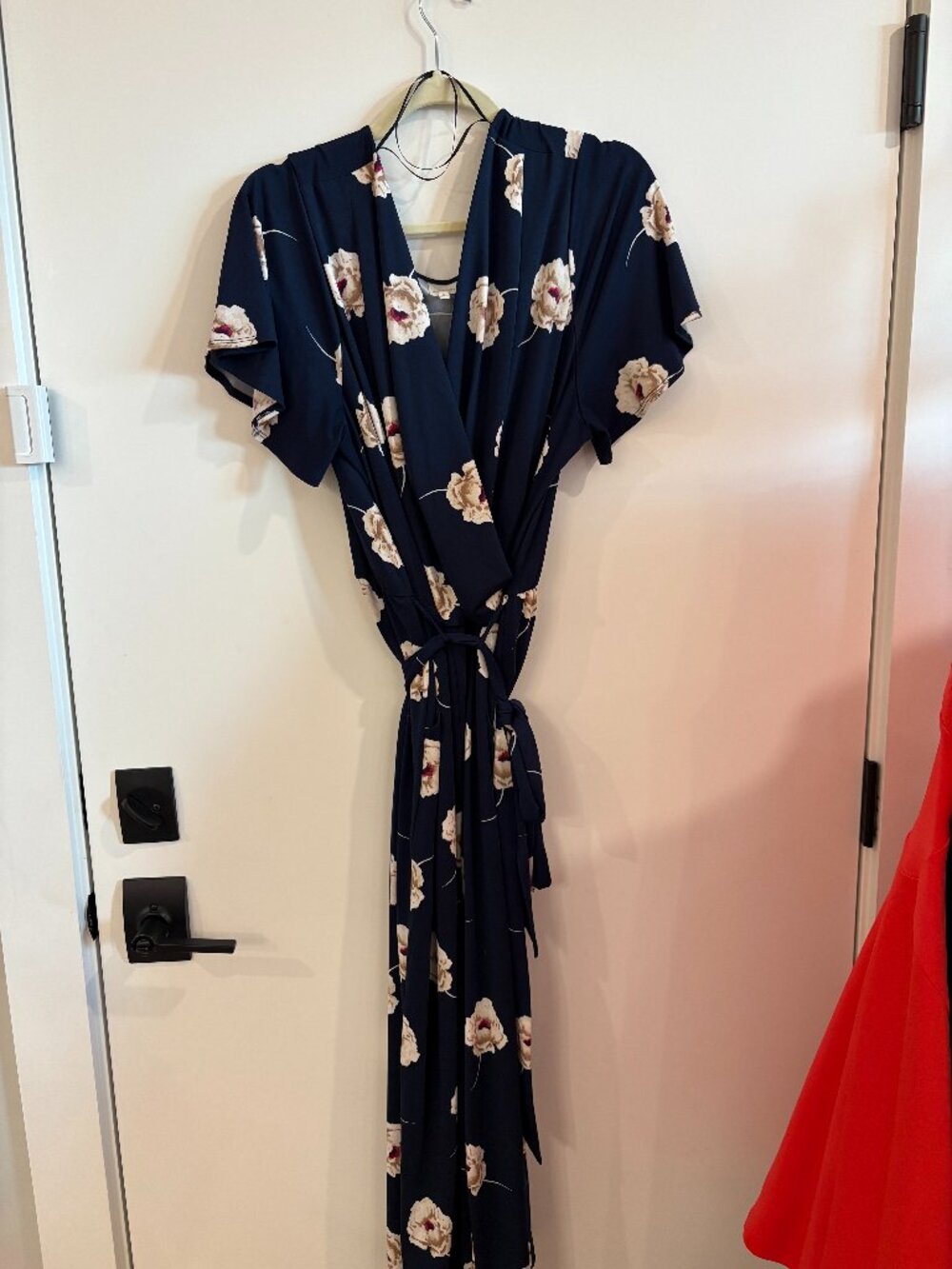 Kaileigh Navy Floral Wrap Jumpsuit Tie Waist Stitch Fix Size 2X